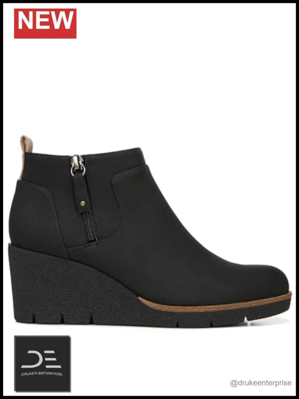 Faux Leather Ankle Booties with Wedge Heel and Zip Closure